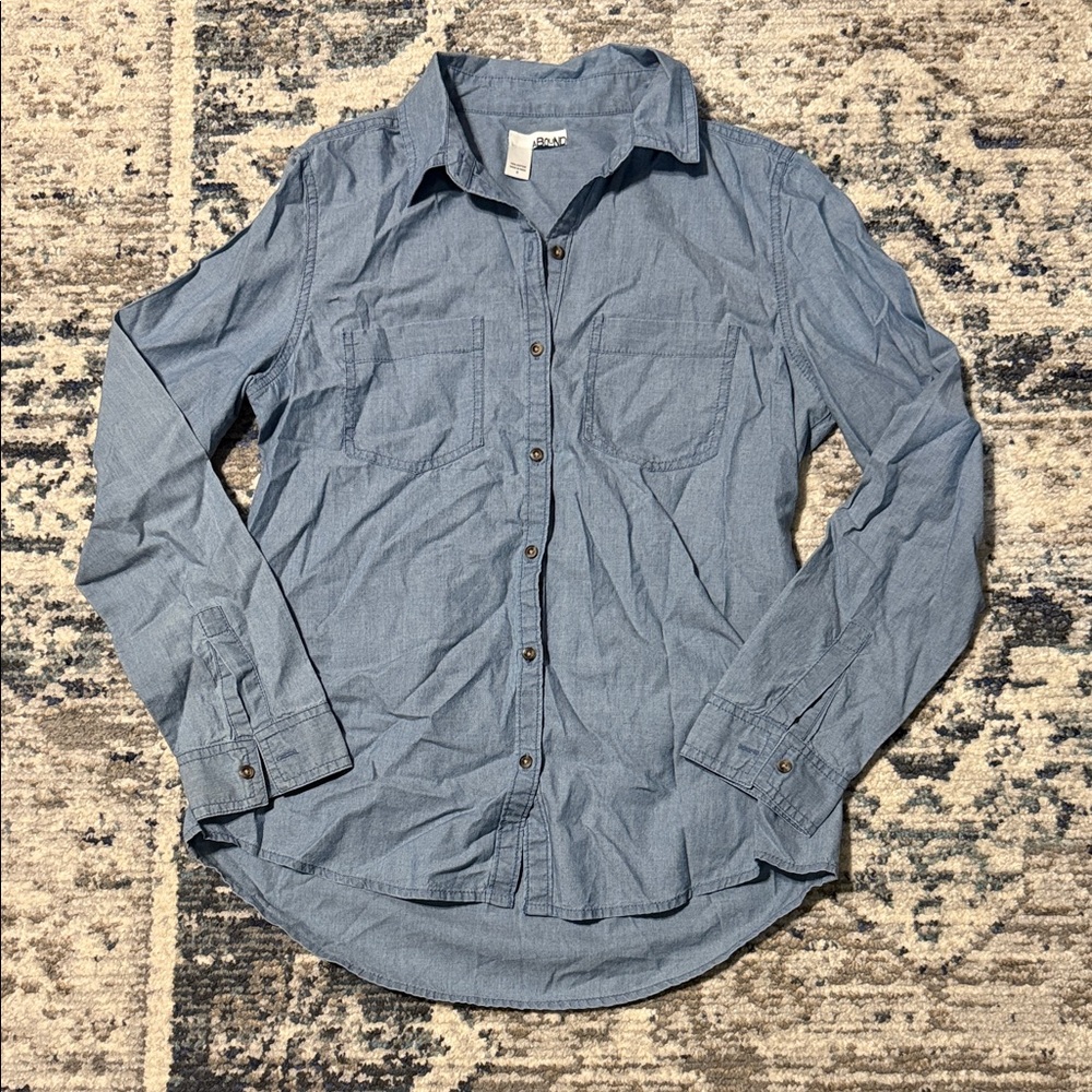 Abound Nordstrom Casual Denim Blue Button-Down Shirt Chambray 100% Cotton